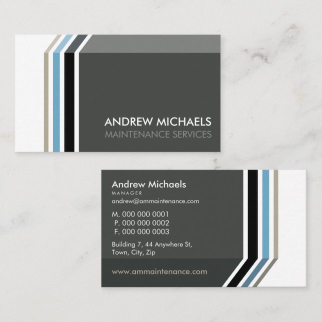 SIMPLE MODERN STRIPE trendy masculine grey blue Business Card (Front/Back)