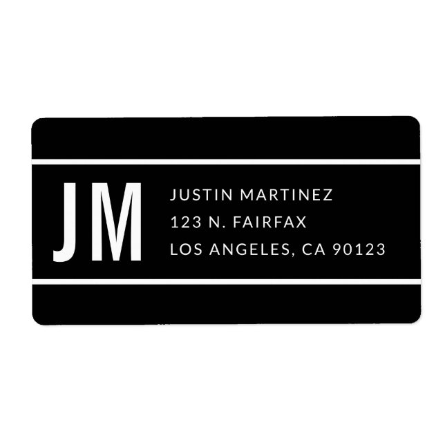 Simple Modern Striped Black & White Return Address (Front)