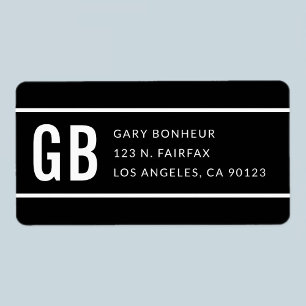 Simple Modern Striped Black & White Return Address Label