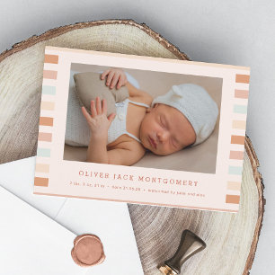 Simple Modern Stripes Baby Boy Birth Announcement