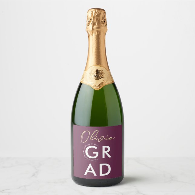Simple Modern Stylish Burgundy Graduation Party Sparkling Wine Label (Front)