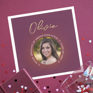 Simple Modern Stylish Burgundy Graduation Photo Napkin