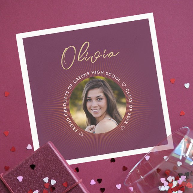 Simple Modern Stylish Burgundy Graduation Photo Napkin (Creator Uploaded)