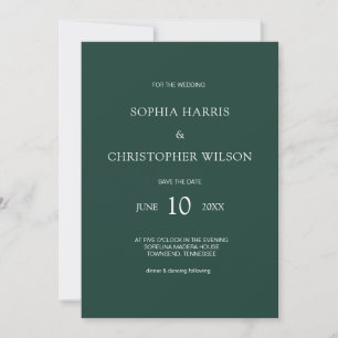 Simple Modern Stylish Emerald Green Wedding Invitation