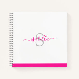 Simple Modern Stylish Monogrammed Elegant Hot Pink Notebook
