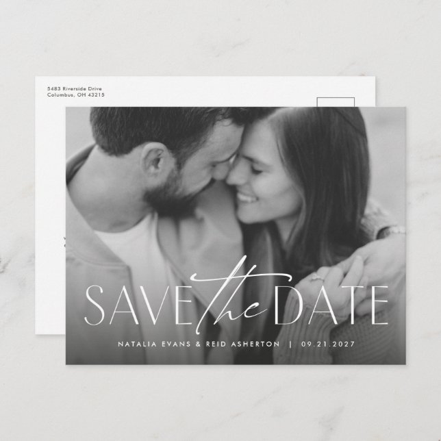 Simple modern stylish photo save the date announcement postcard (Front/Back)