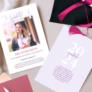 Simple Modern Stylish Script Pink Photo Graduation Announcement