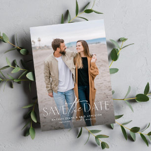 Simple modern stylish vertical two photo save the date