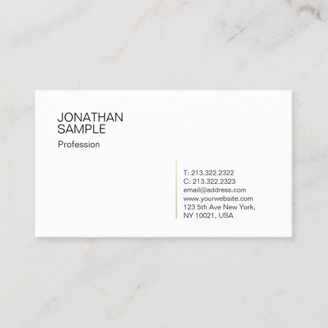 Simple Modern Stylish White Gold Professional Business Card (Front)