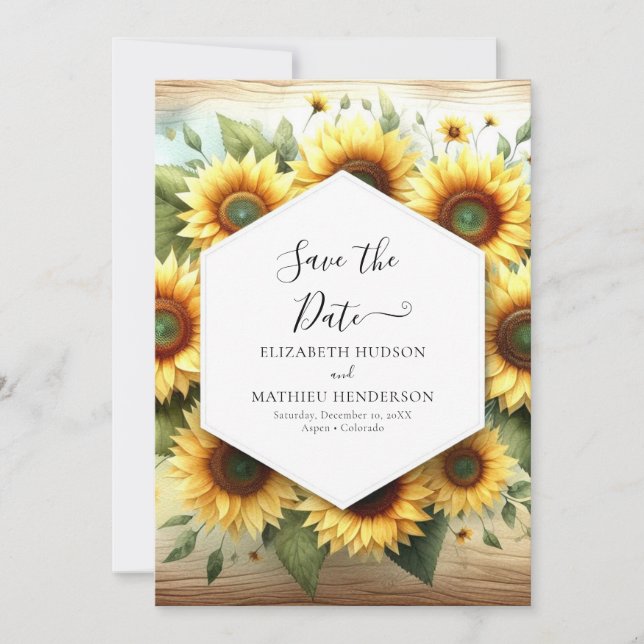 Simple Modern Sunflower Wedding Save The Date (Front)