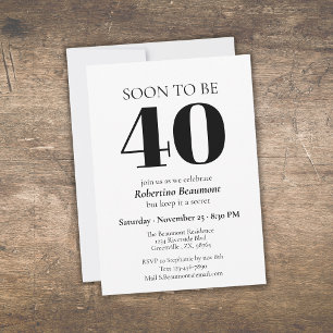 Simple Modern Surprise 40th Birthday Party Invitation