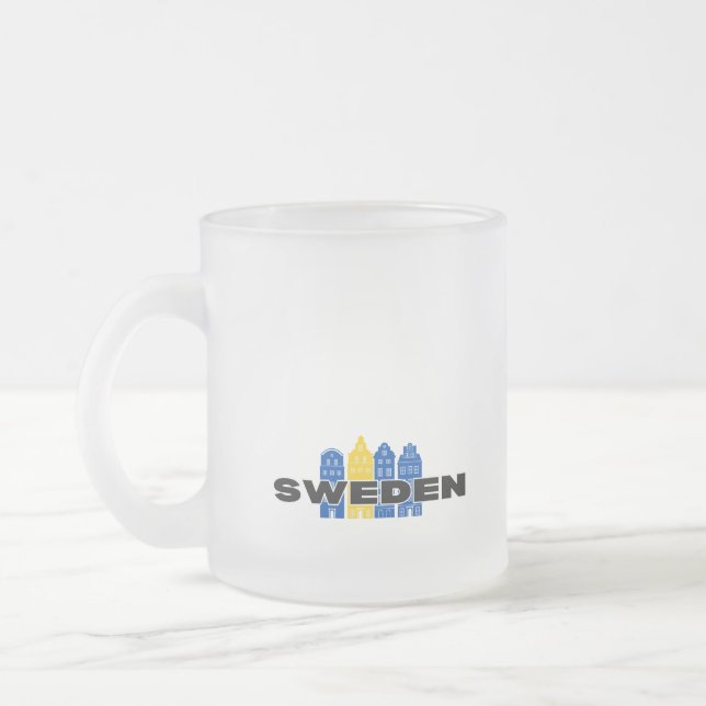 Simple Modern Sweden Swedish country Flag Souvenir Frosted Glass Coffee Mug (Left)