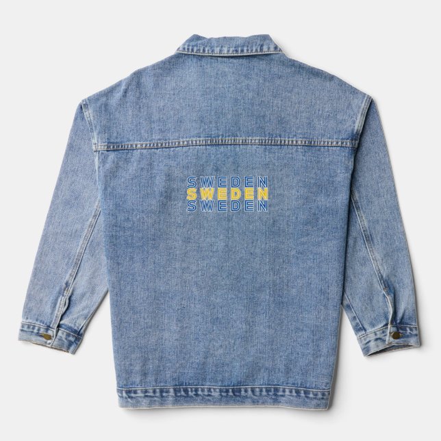 Simple Modern Sweden Swedish Flag Country Souvenir Denim Jacket (Back)