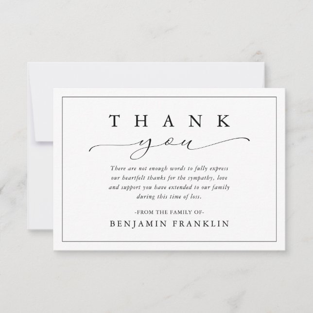Simple Modern Sympathy Funeral Thank You Note Card (Front)