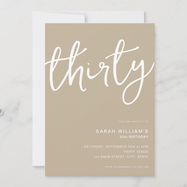 Simple Modern Tan 30th Birthday Invitation (Front)