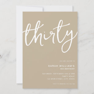 Simple Modern Tan 30th Birthday Invitation