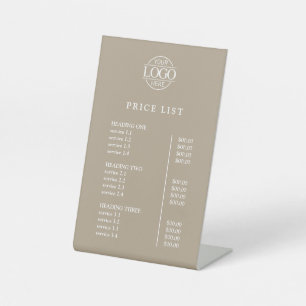 Simple Modern Taupe Business Logo Menu Price List Pedestal Sign