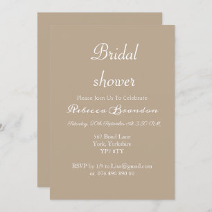Simple Modern Taupe Script Bridal Shower  Invitation