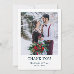 Simple Modern Teal 1 Photo Wedding Thank You Card