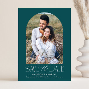 Simple Modern Teal Arch Photo Save The Date
