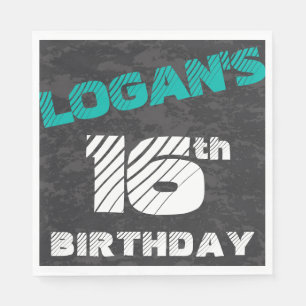 Simple Modern Teal & Black Teen Boy Birthday Napkin