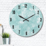 Simple Modern Teal Blue Large Clock<br><div class="desc">A soft turquoise or teal blue watercolor backdrop provides the perfect canvas for a cute and contemporary watercolor clock. This design is subtle yet striking, offering just the right amount of colour and flair without being over the top. The Simple Modern Turquoise Teal Blue Watercolor Large Clock brings a touch...</div>