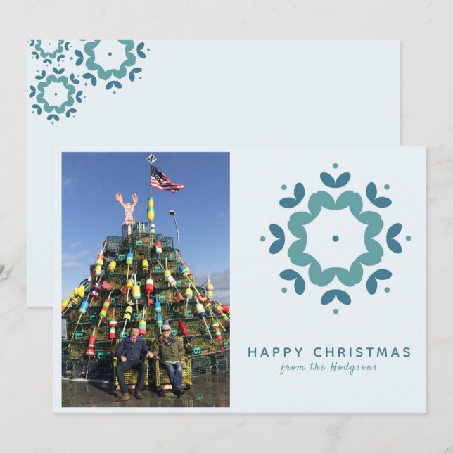 Simple Modern Teal Blue Snowflake Greeting Card (Front/Back)