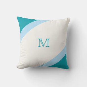 Simple Modern Teal Blue Striped Monogram Cushion