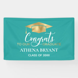 Simple Modern Teal Gold Graduation Banner