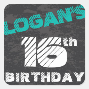 Simple Modern Teal Grey and Black Birthday Square Sticker