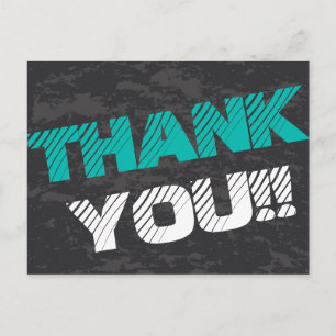 Simple Modern Teal Grey and Black Thank You Postcard