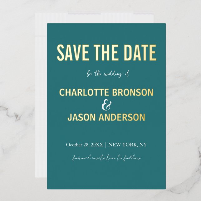 Simple Modern Teal Jade Save The Date Gold    (Envelope)