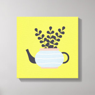 Simple modern teapot with plant pastel canvas print