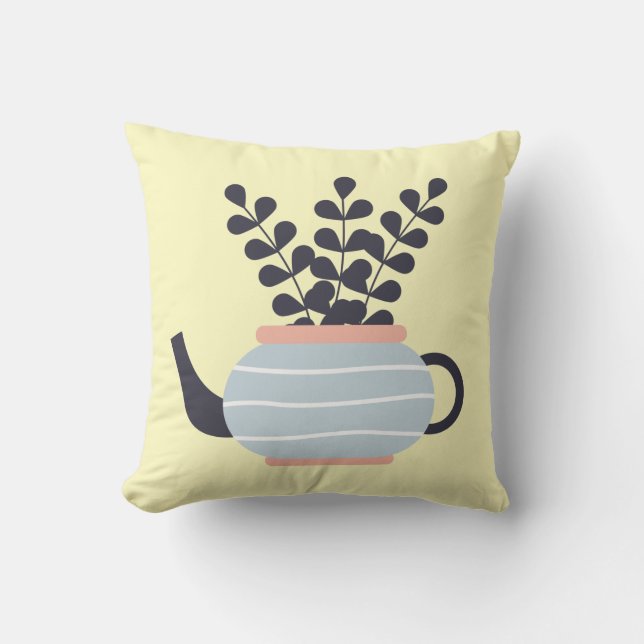 Simple modern teapot with plant pastel cushion (Front)