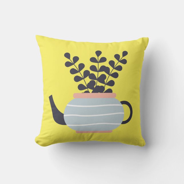 Simple modern teapot with plant pastel cushion (Front)