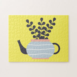 Simple modern teapot with plant pastel jigsaw puzzle