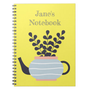 Simple modern teapot with plant pastel notebook