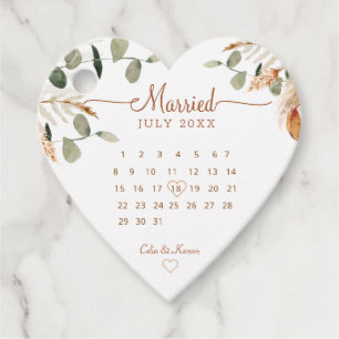 Simple Modern Terracotta Married Calendar Date Favour Tags