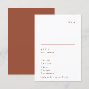 Simple Modern Terracotta White Monogram Wedding RSVP Card
