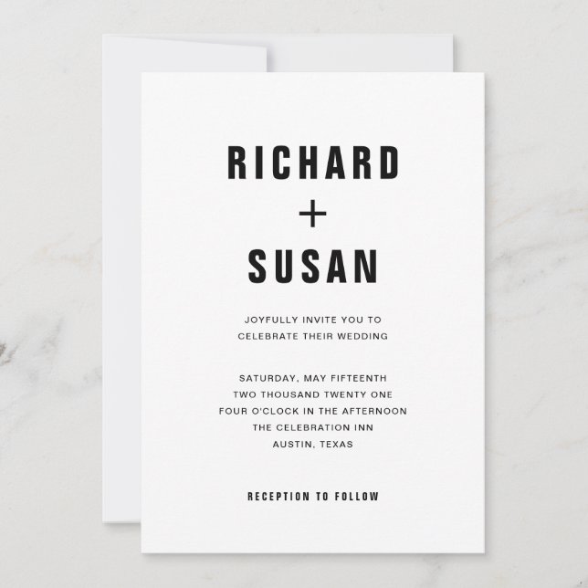 Simple Modern Text | Black and White Wedding Invitation (Front)