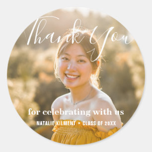 Simple Modern Thank You Photo Graduation Classic Round Sticker