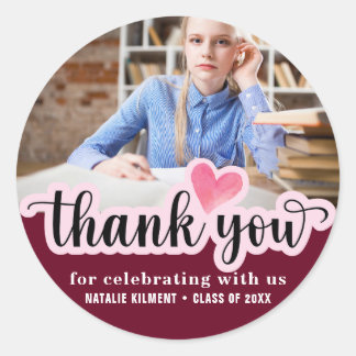 Simple Modern Thank You Photo Graduation Classic Round Sticker