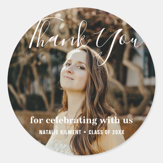 Simple Modern Thank You Photo Graduation Classic Round Sticker (Front)