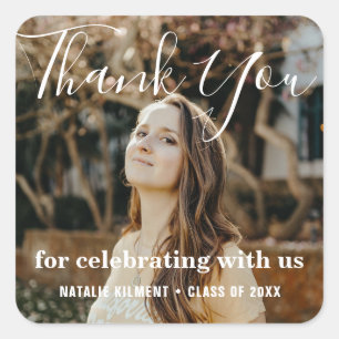 Simple Modern Thank You Photo Graduation Square Sticker