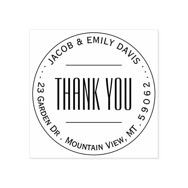 Simple Modern Thank You Round Return Address Rubber Stamp (Imprint)