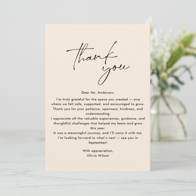 Simple, Modern Thank you Teacher  Invitation (Standing Front)