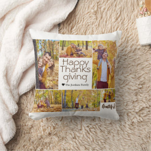 Simple Modern thanksgiving family photo collage Cushion