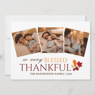 Simple Modern thanksgiving family photo collage Holiday Card