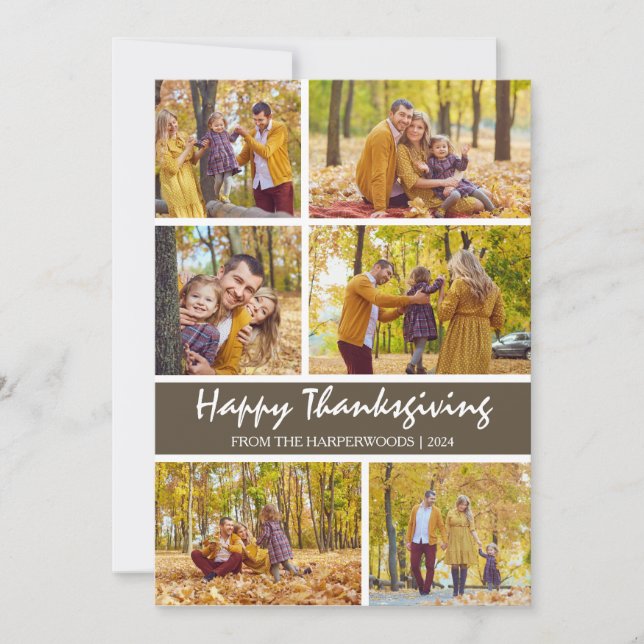 Simple Modern thanksgiving family photo collage Holiday Card (Front)