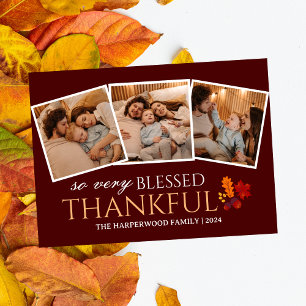 Simple Modern thanksgiving family photo collage Holiday Card